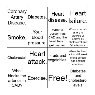 Heart Disease Bingo Card