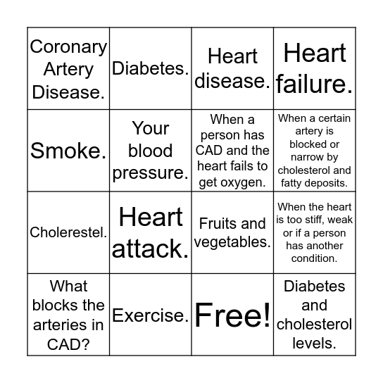 Heart Disease Bingo Card