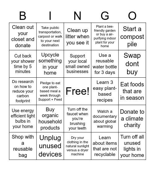 Earth Day Bingo 2026 Bingo Card