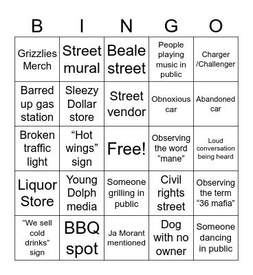 Memphis Bingo Card
