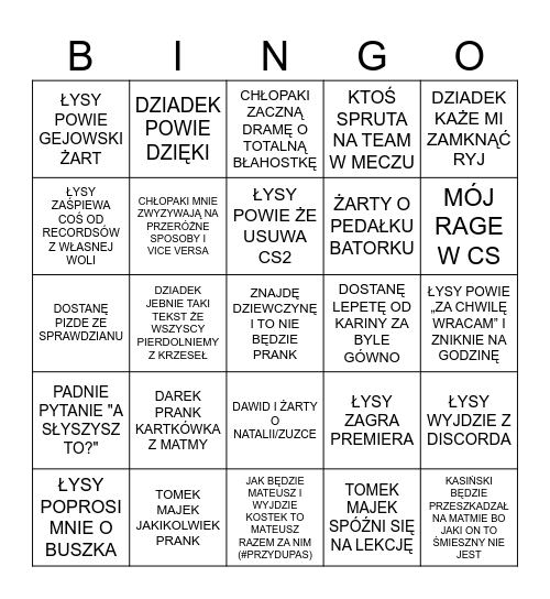 BINGO 1.04.2026 Bingo Card