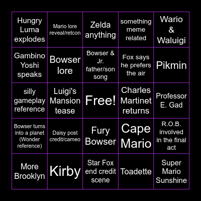 SUPER MARIO GALAXY MOVIE BINGO Card