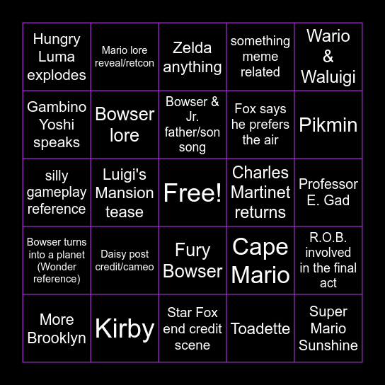 SUPER MARIO GALAXY MOVIE BINGO Card