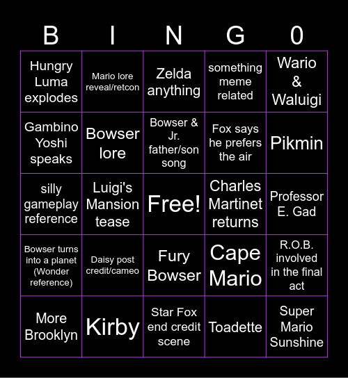 SUPER MARIO GALAXY MOVIE BINGO Card