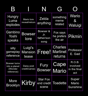 SUPER MARIO GALAXY MOVIE BINGO Card