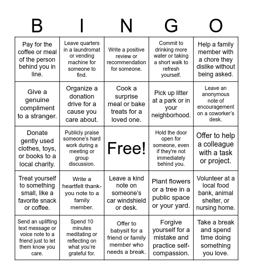 🌸 Spring Kindness Bingo Card 🌸 Bingo Card