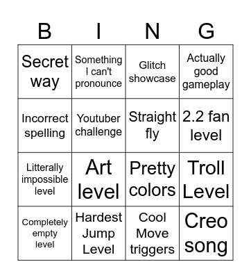 Recent Tab Bingo (Geometry Dash How-D) Bingo Card