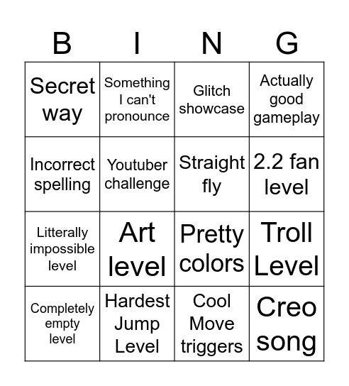 Recent Tab Bingo (Geometry Dash How-D) Bingo Card