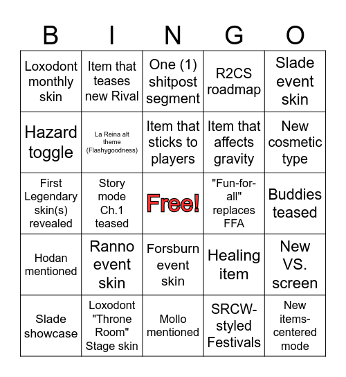 Rivals Direct 7 Bingo Card
