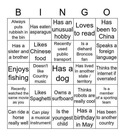 People Bingo Card