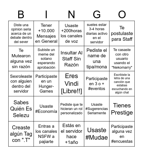 Bingo Sotanero Fracasado Bingo Card