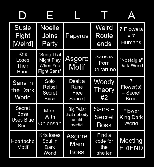 Deltarune Chapter 5 Bingo Card