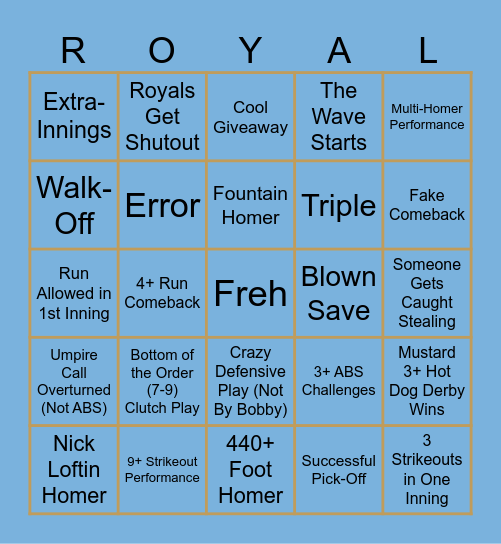 Royals Games Bingo (That I Attend) Bingo Card