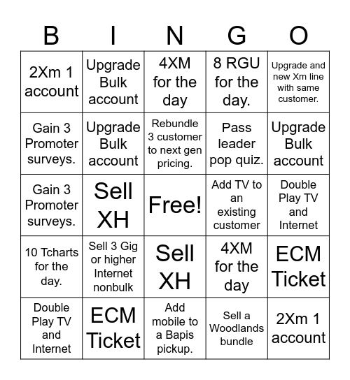 Woodlands Bingo Card