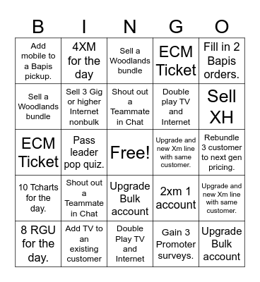 Woodlands Excellence Bingo Card