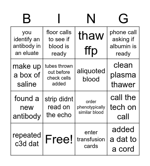 blood bank Bingo Card