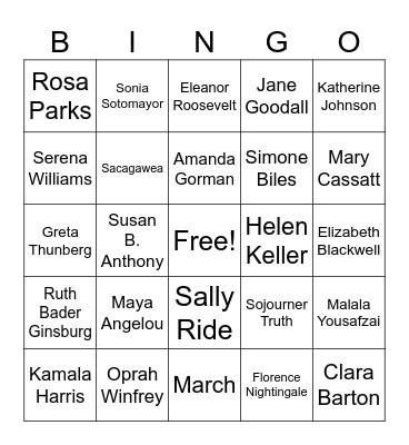 Women's History Month Bingo Card