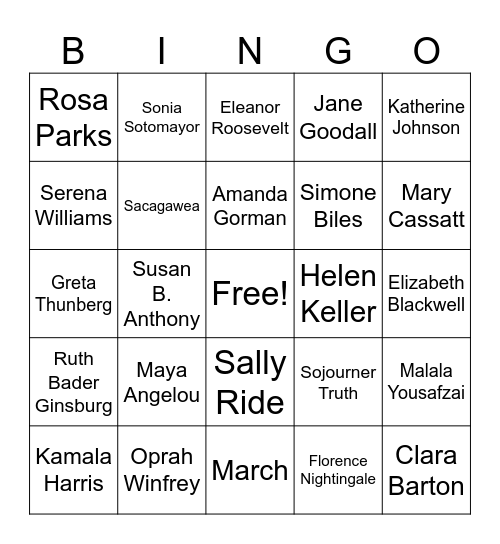 Women's History Month Bingo Card
