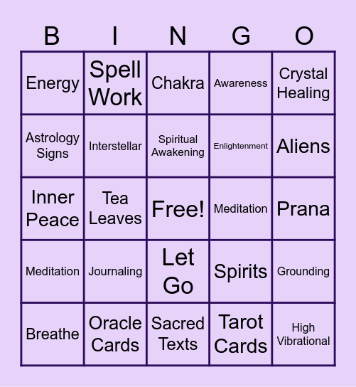 Spiritual Bingo Card