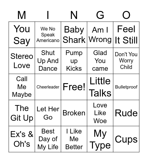 2010s One Hit Wonders Bingo Card