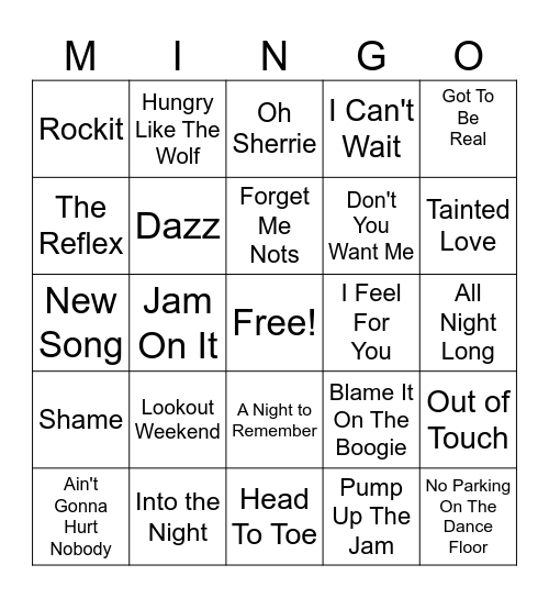 Roller Skate Music 1 Bingo Card