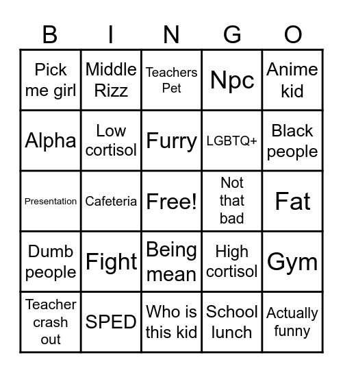 School Bingo Card