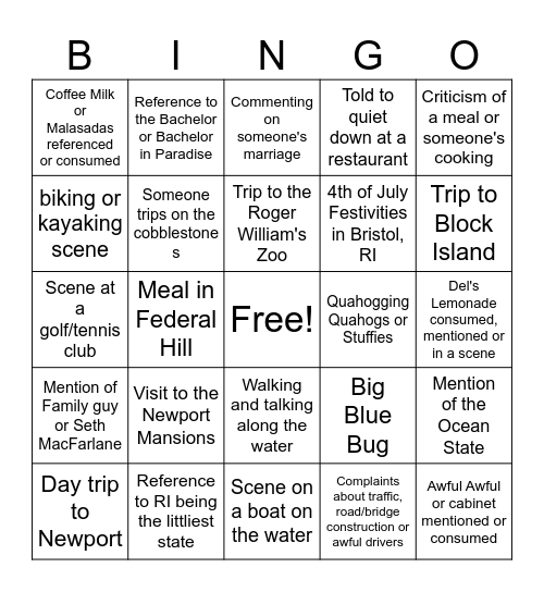 Season 1 The Real Houdewives of RI Bingo Card