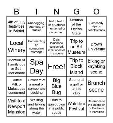 The Real Housewives of Rhode Island Bingo Card