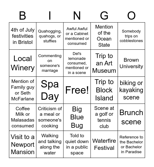 The Real Housewives of Rhode Island Bingo Card