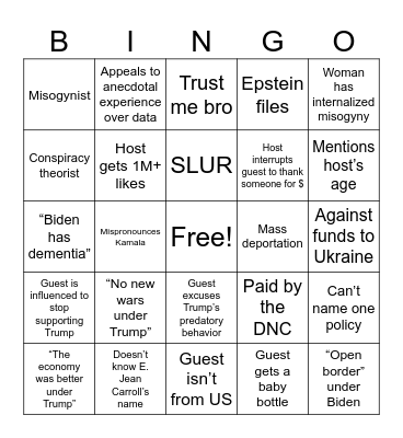 Political Debate Bingo Card