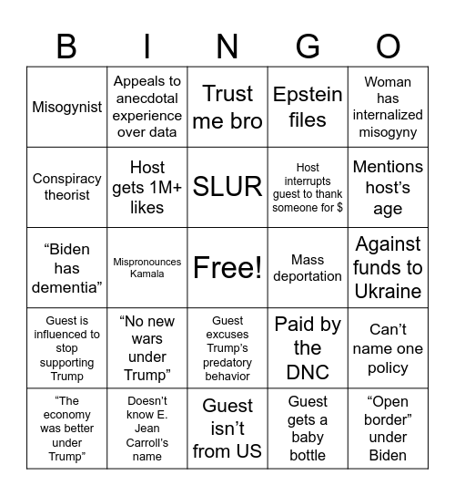 Political Debate Bingo Card