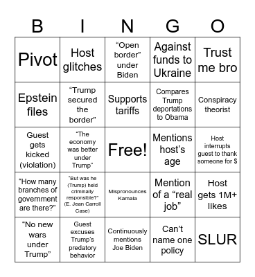 Political Debate Bingo Card