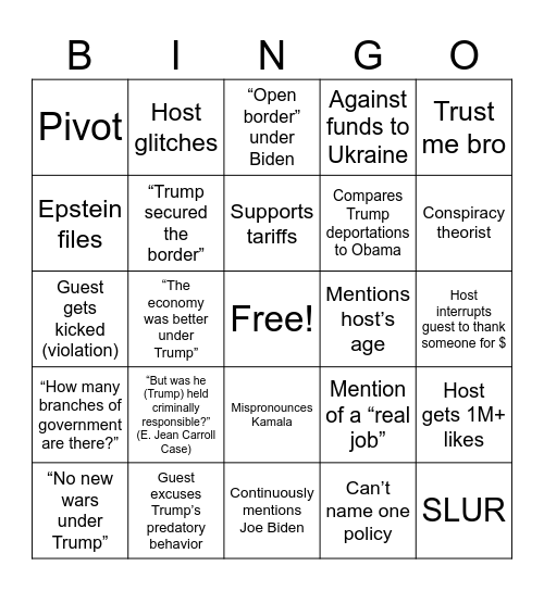 Political Debate Bingo Card