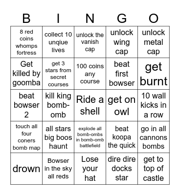 Mario 64 Bingo Card