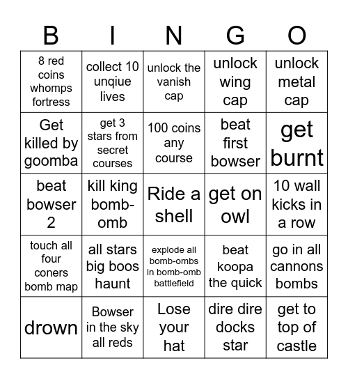 Mario 64 Bingo Card