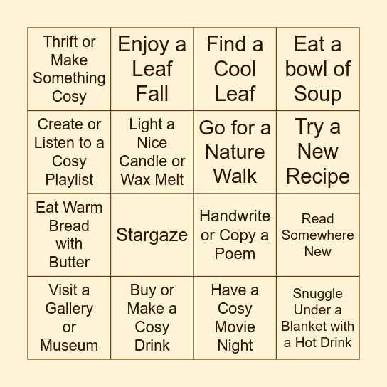 Autumn Whimsical Bingo Card