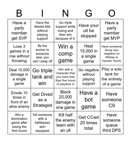 Mars Rover Bingo Card