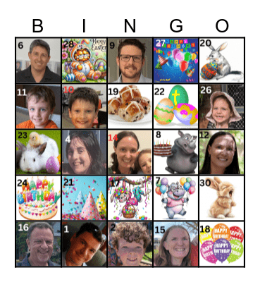 Easter/Birthday 2026 Bingo Card