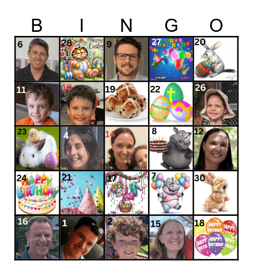 Easter/Birthday 2026 Bingo Card