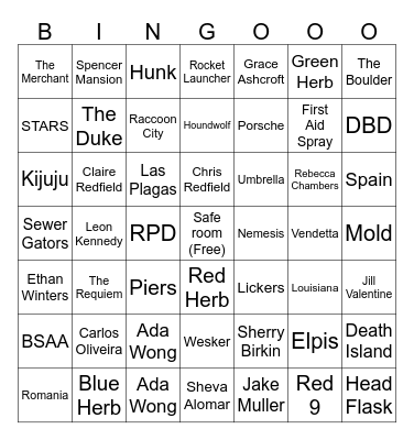Resident Evil Bingo!!!! Bingo Card