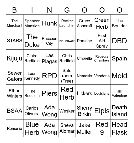 Resident Evil Bingo!!!! Bingo Card