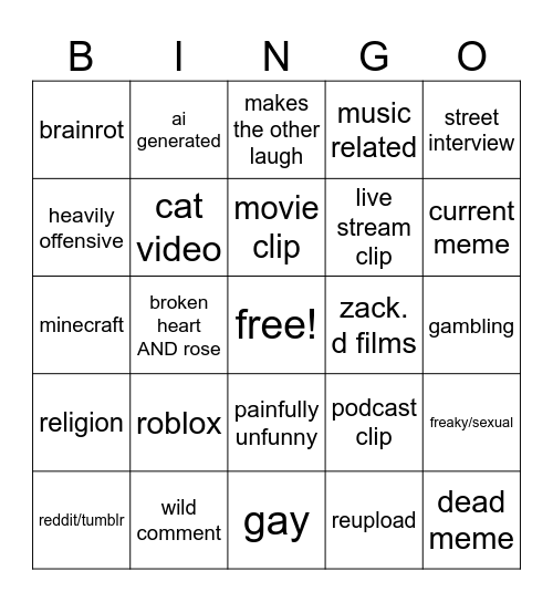 TIKTOK/REELS BINGO Card