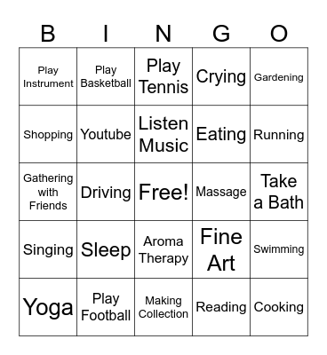 Stress Coping Method Bingo Card