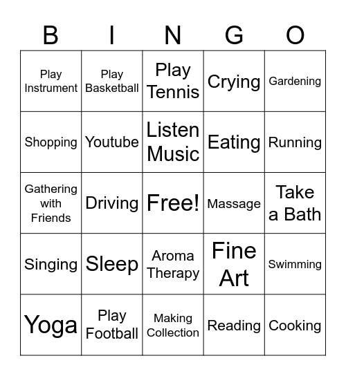 Stress Coping Method Bingo Card