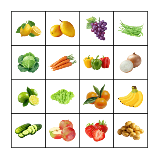 FE1 Unit 3: Fruit & Vegetables Bingo Card