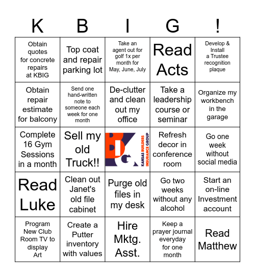 DOUG'S      BINGOALS Bingo Card