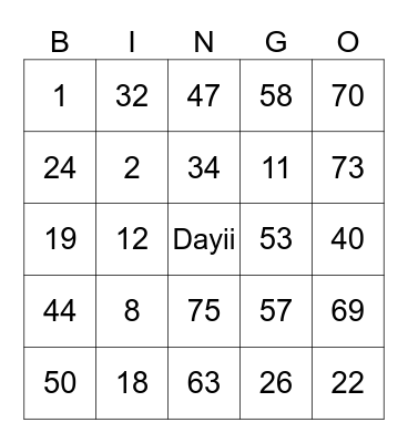 Gran Bingo Dayii Bingo Card