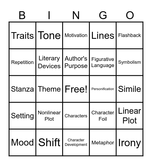 Fiction Bingo Card