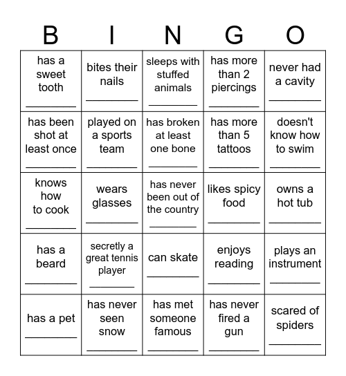 Team-Building Bingo Card