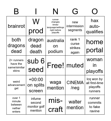 Kallins MCSR Ranked Playoffs Bingo! Bingo Card